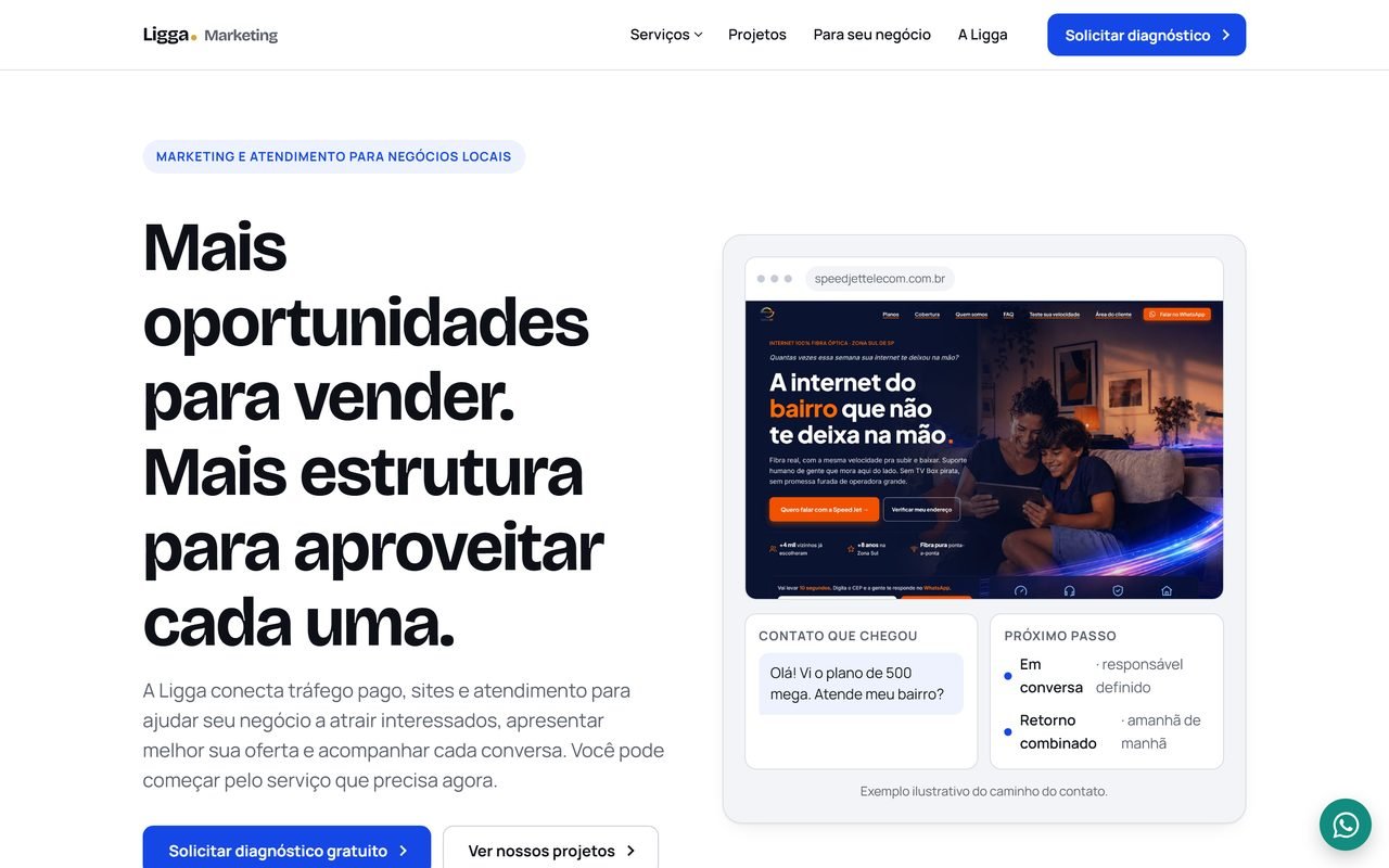 Página inicial do site da própria Ligga Marketing